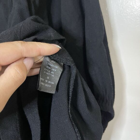 NEW! Aritzia Talulah Black linen blend button front romper with pockets Small - Picture 5 of 6